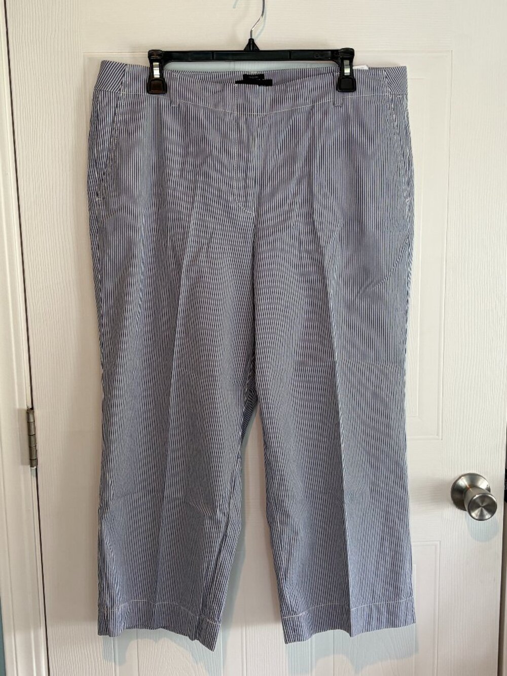 Talbots Chelsea Womens Size 14 Blue Striped Cropped Pockets Mid Rise Lightweight